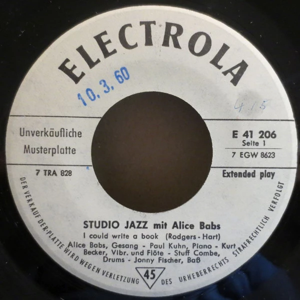 Studio Jazz Mit Alice Babs  / A Sailboat In The Moonlight