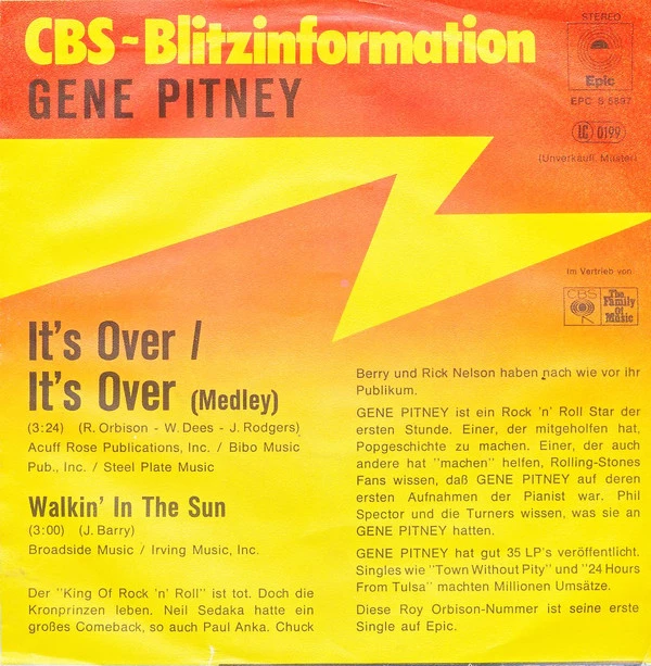 Item It's Over/It's Over (Medley) / Walkin' In The Sun product image