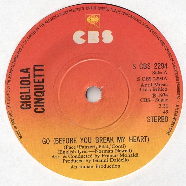 Go (Before You Break My Heart) / Sì