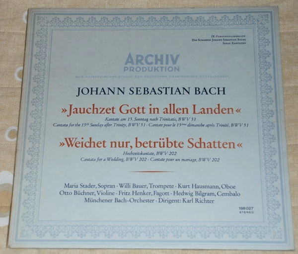 Item "Jauchzet Gott In Allen Landen", Kantate Am 15. Sonntag Nach Trinitatis, BWV 51 - "Weichet Nur, Betrübte Schatten", Hochzeitskantate, BWV 202 product image