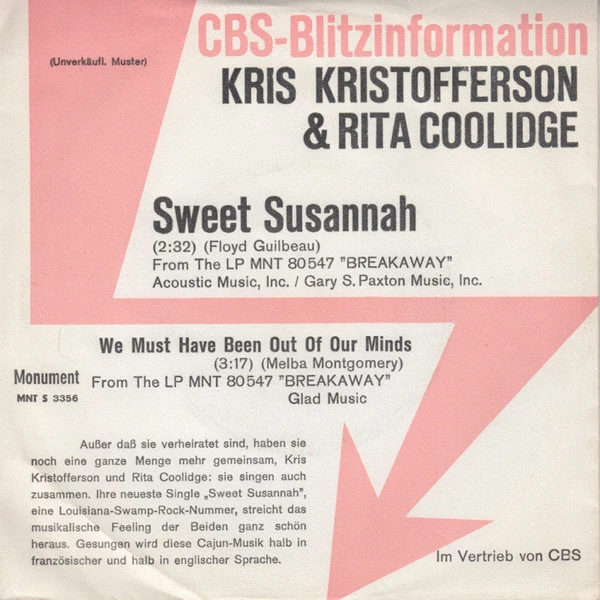 Sweet Susannah / We Must Have Been Out Of Our Minds / We Must Have Been Out Of Our Minds