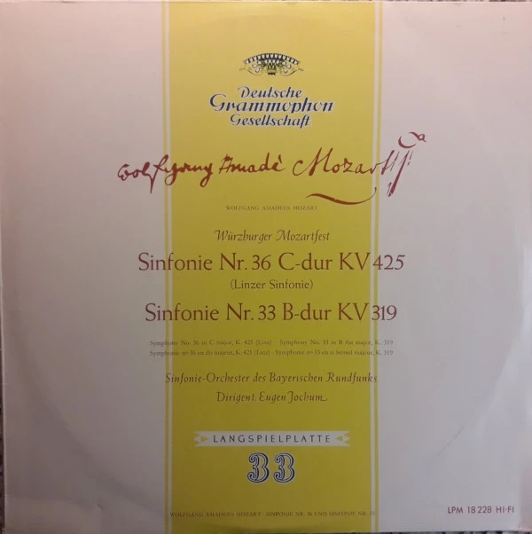 Sinfonie Nr. 36 C-dur KV 425 (Linzer Sinfonie) / Sinfonie Nr. 33 B-dur KV 319